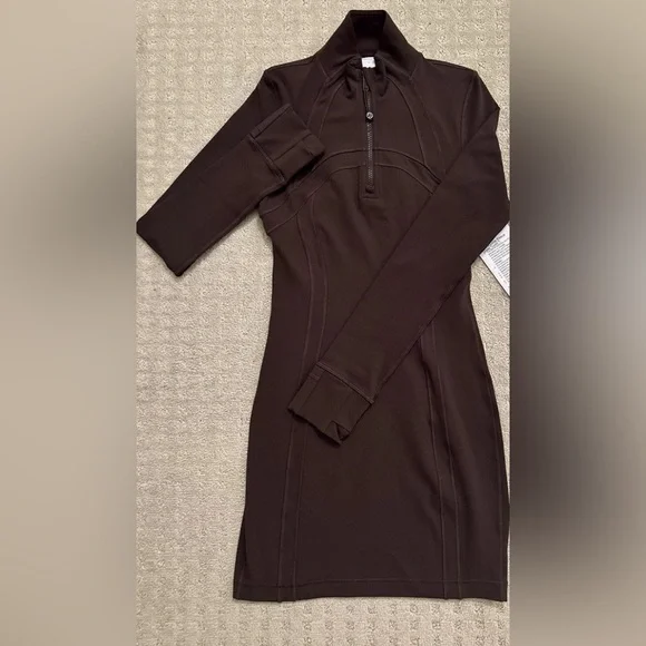 Lululemon•Define Long-Sleeve Dress *Luon Zip Front Contour•BNWT•Brown Sz 4 - Picture 9 of 9